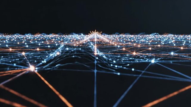 Abstract network of glowing nodes and connections symbolizing conceptual art and dynamic energy