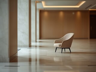 Fototapeta premium Generative Ai a solitary chair in a spacious modern lobby