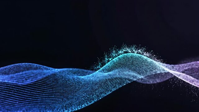 Blue and purple abstract wave on black background, representing dynamic digital motion and energy balance