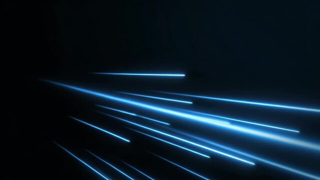 Blue light beams radiate from a central point, creating dynamic motion effects against a dark background, illustrating a continuous flow of energy and movement