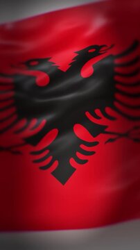 The animation shows the national flag of Albania in 3D. The flag waves gently on the screen. The colors are red and black with an eagle symbol. This animation highlights the national symbol