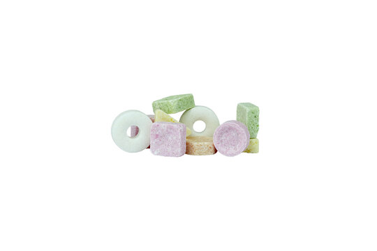 Children&rsquo;s Candies of Various Shapes and Colours Isolated on White Background, Sweet Chewy Treats Collection
