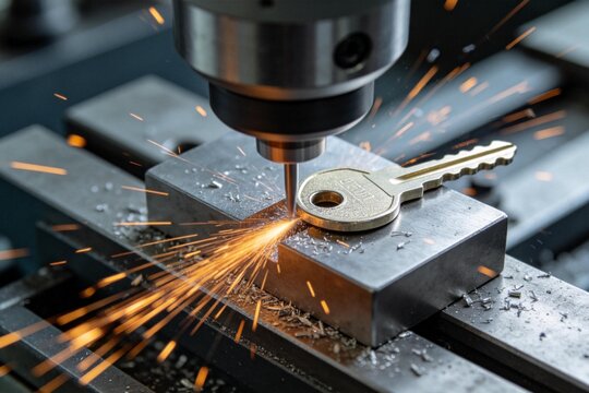 Key being machined with sparks