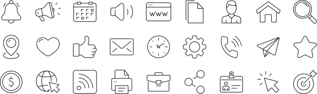 Real Estate set of web icons. Editable stroke. Realty icons for web and mobile app. Purchase and sale of housing, property, rental premises, insurance, realty, home loan, mortgage and more.