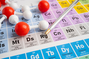 Molecules chemical on a periodic table background. © kanruthai