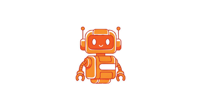 Orange Cute Robot Vector Character - Friendly AI Chatbot and Assistant Illustration Isolated on White