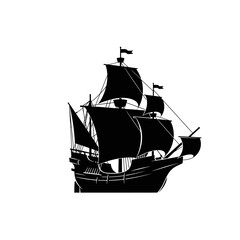 Sailing ship, vintage nautical, black silhouette, vector illustration isolated on White Background vector eps silhouette © LAIJU LAIJU