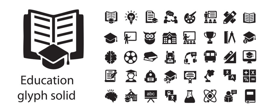 Containing school, university, learning solid icons collection