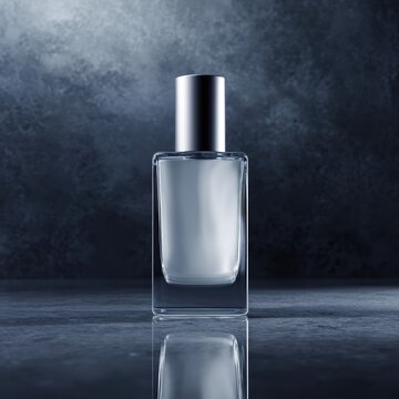 Single product on reflective surface with subtle mirror effect and dark background, luxury ad style