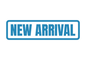 Fototapeta premium Blue rectangular promotional stamp with the words new arrival for fashion retail inventory updates and product stock notifications