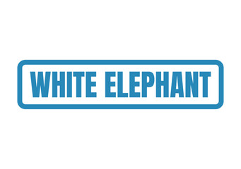 Fototapeta premium Blue text graphic element featuring the phrase White Elephant isolated on a plain rectangular box frame