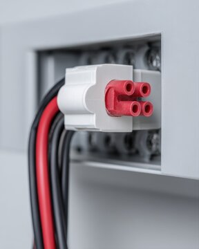 Electrical wires taped and connected inside junction box, repair detail, safety and maintenance concept