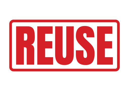 Bold red ink stamp graphic with the word reuse inside a clean rectangular frame design