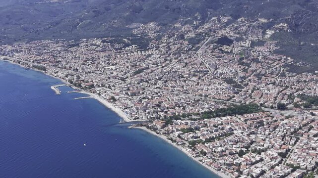 Aerial Drone View of Altinoluk Coast in Balikesir, Aegean Sea and Kaz Mountains Landscape Turkey