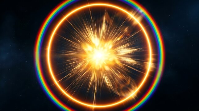 Cosmic Explosion with Rainbow Aura in Space