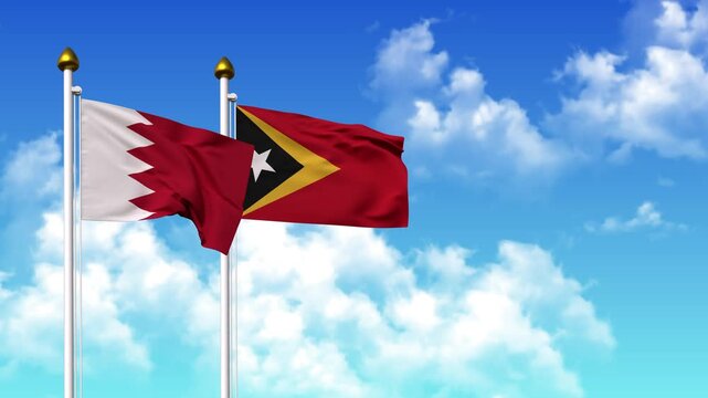 Waving flags of BAHRAIN and EAST TIMOR on pole included with alpha