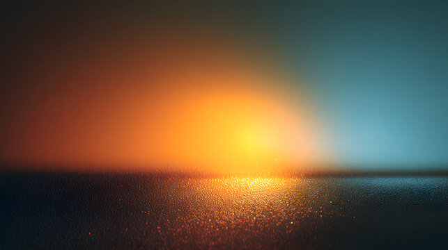 Warm tungsten light gradient cinematic film look empty ea bcc sunset glow textured surface with cinematic warm tungsten light gradient and cool blue background creating reflective golden highlight