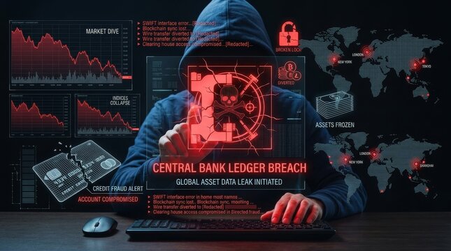 Cybersecurity breach alert central bank ledger hack global impact digital environment data theft risks