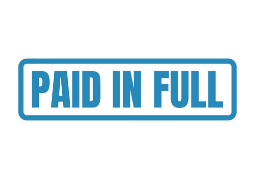 Paid in full stamp graphic with blue ink signifying complete settlement of all debts