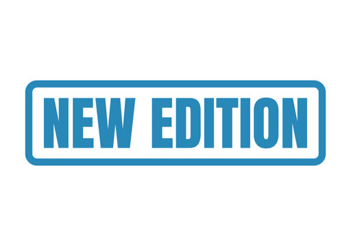 Professional blue rectangular seal with new edition text for commercial product labels and publishing announcements