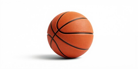 Fototapeta premium Orange basketball on white background. Single sport ball with black lines. Round equipment for game, practice or competition. Object used for active recreation.
