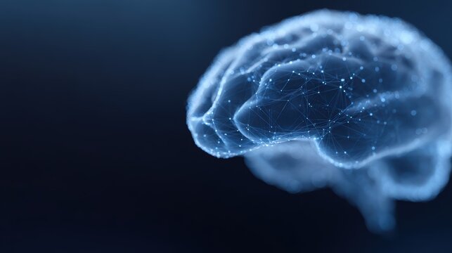 AI technology brain network glowing dark futuristic background copy space