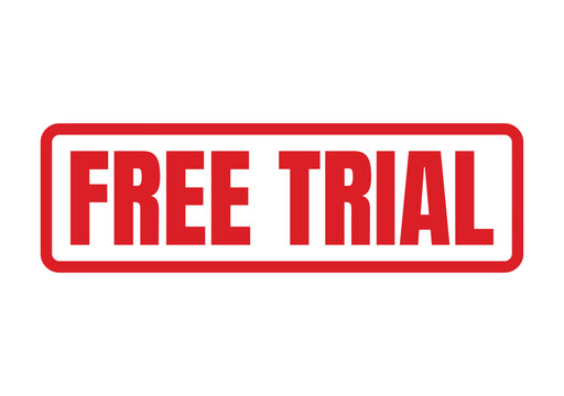 Red free trial notification stamp for product testing and service sampling opportunities