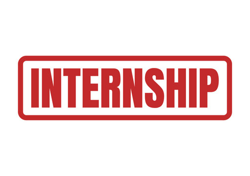 Red rectangular rubber stamp mark with the word internship written in bold capital letters for student