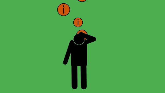 Stressed person icon receiving excessive data into head. Information overload concept showing mental pressure and difficulty processing large amounts of data