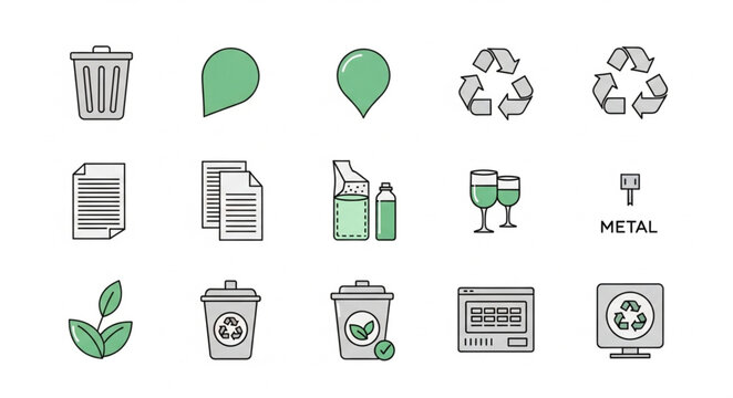 Recycling and Waste Management Icons Set.