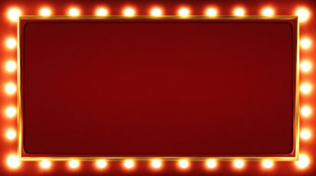 Bright Red Background with Golden Frame and Light Bulbs for Display