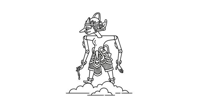 Traditional Indonesian Wayang Kulit Puppet Character Outline