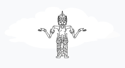 Fototapeta premium Traditional Indonesian Wayang Puppet Character, Outline Drawing, Cultural Performance Art