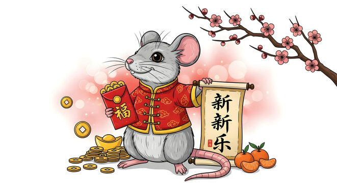 Cartoon Mouse Wearing Red Jacket Holding Gold.