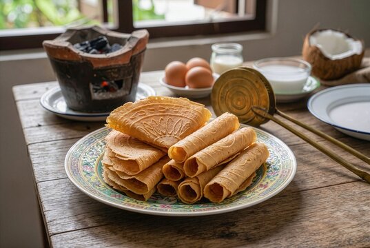 Nyonya kuih kapit egg biscuits, traditional Malaysian festive snack