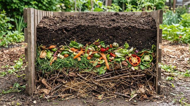 Vermicompost Bin Interior with Red Wiggler Worms and Bedding