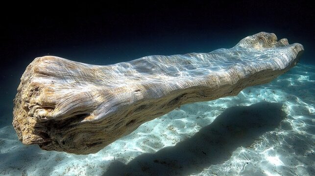 Submerged Driftwood: Sunlit Water Reflections and Dark Depths