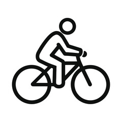 Simple line icon of a person riding a bicycle isolated on white background © Babar