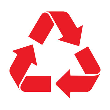 Red recycling symbol icon for environmental waste management design isolated on white background