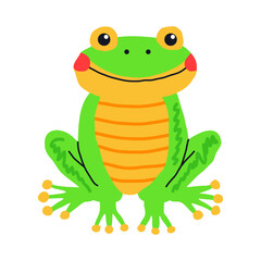 Fototapeta premium Frog Cartoon Vector Illustration. Funny Green Frog Character in Flat Hand Drawn Style. Isolated on Light Background
