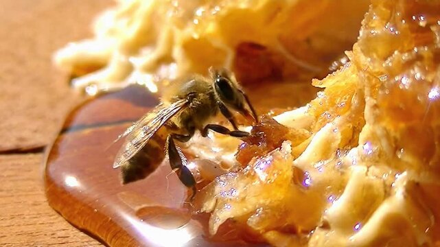Honey Bee Harvesting Liquid Gold from Raw Honeycomb in 4K Macro Detail
