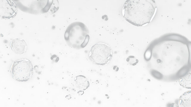Water droplets on a transparent background with black and white contrast showing different light reflections and textures