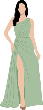 Minimalist Woman In Sage Green Formal Dress