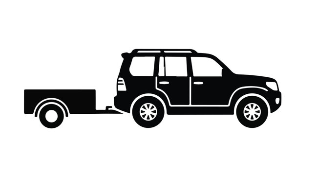 SUV with utility trailer silhouette vector illustration for towing and outdoor transport on white background
