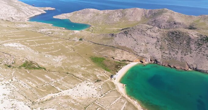 Aerial view of Vela Luka and Mala Luka beaches near Ba&scaron;ka, Krk Island, Croatia
