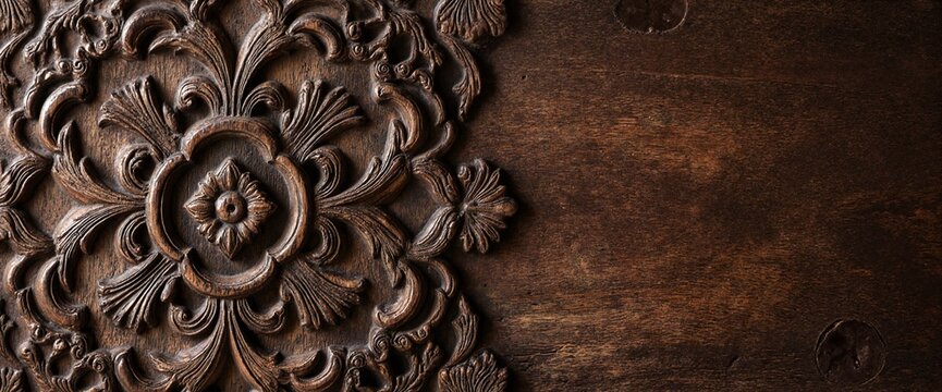 Ornate vintage wood carving with rich texture