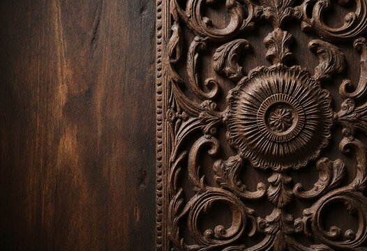 Ornate vintage wood carving with rich texture