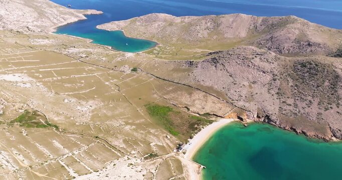 Aerial view of Vela Luka and Mala Luka beaches near Ba&scaron;ka, Krk Island, Croatia