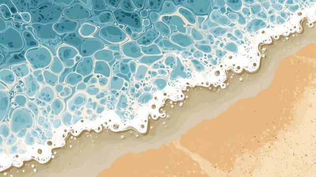 Serenity of Ocean Wave Gently Crashing on Golden Sandy Beach