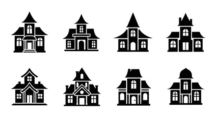 Fototapeta premium Black and white house icons set.